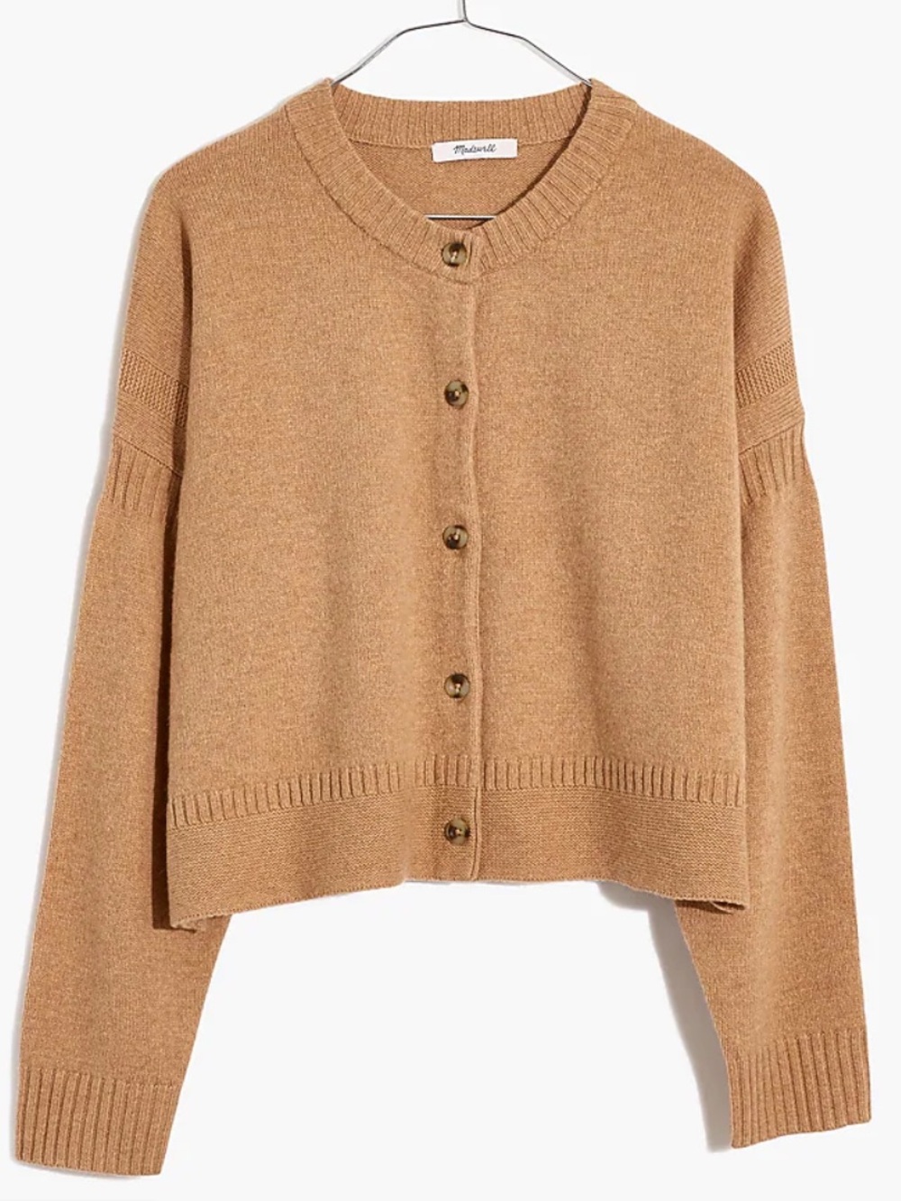 Madewell Camel Brown Wool Blend Cropped Cardigan Sweater Women XS